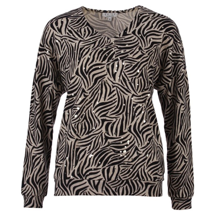 Enjoy Sweater cozy dierprint Zwart zand zilver